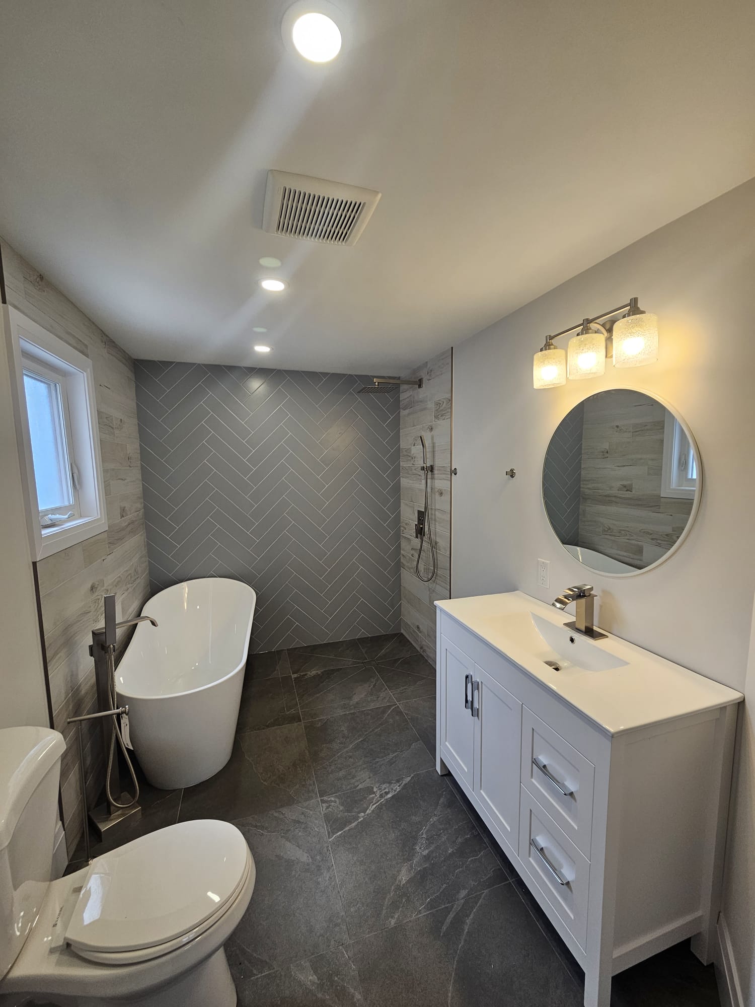 Herringbone tile pattern in bathroom shower